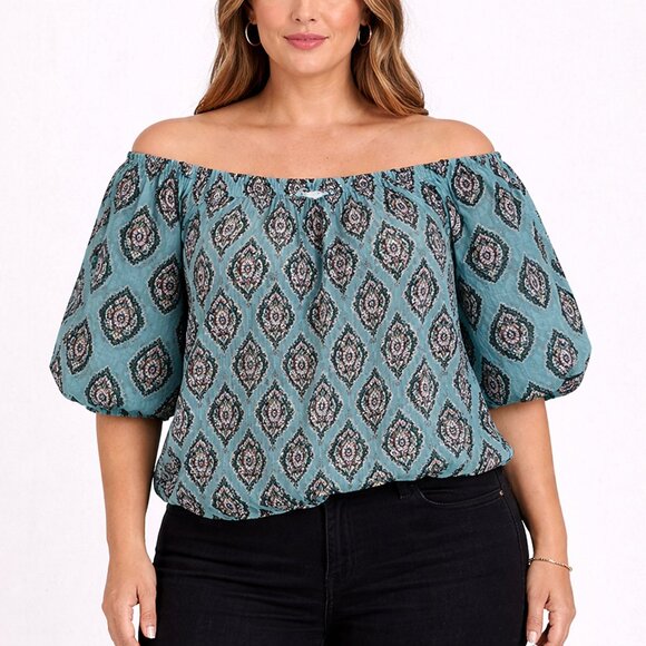 Maurices Tops - Maurices Blue and Black Patterned Blouse Size Large